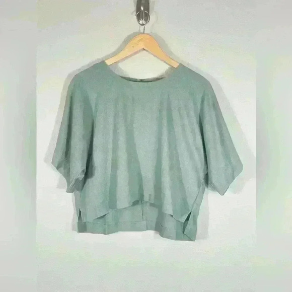 DKNY Pure Linen Cropped Shirt Green women’s Size Large - Picture 1 of 10
